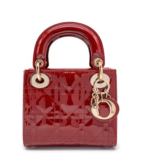 mini cherry red cannage lady dior patent calfskin bag|dior mini cannage bag.